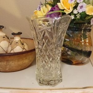 Vintage Cut Glass Vase Scalloped Edge